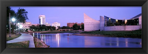 Framed Buildings at the waterfront, Arkansas River, Wichita, Kansas, USA Print