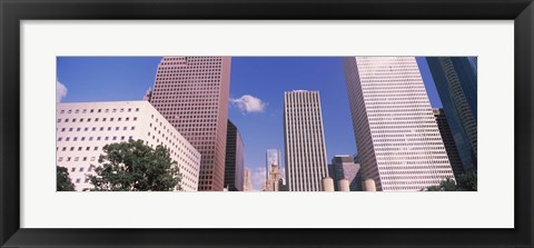 Framed Low angle view of Downtown skylines, Houston, Texas, USA Print