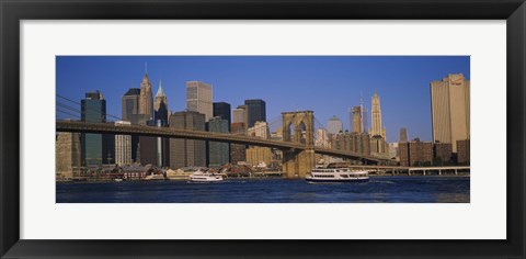 Framed Suspension bridge with skyscrapers in the background, Brooklyn Bridge, East River, Manhattan, New York City Print