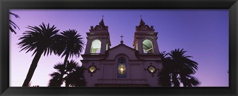 Framed Low angle view of a cathedral at night, Portuguese Cathedral, San Jose, Silicon Valley, Santa Clara County, California, USA Print