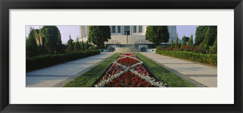 Framed Formal garden in front of a temple, Bahai Temple Gardens, Wilmette, New Trier Township, Chicago, Cook County, Illinois, USA Print