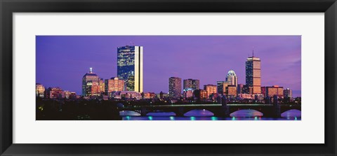 Framed Bridge with city at the waterfront, Charles River, Back Bay, Longfellow Bridge, Boston, Suffolk County, Massachusetts Print