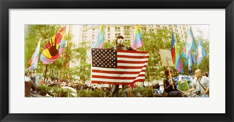 Framed Occupy Wall Street protester, Zuccotti Park, Lower Manhattan, Manhattan, New York City, New York State, USA Print