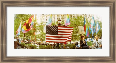 Framed Occupy Wall Street protester, Zuccotti Park, Lower Manhattan, Manhattan, New York City, New York State, USA Print