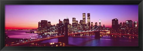 Framed USA, New York City, Brooklyn Bridge, twilight Print