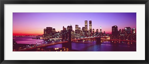 Framed USA, New York City, Brooklyn Bridge, twilight Print