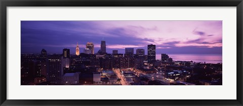 Framed Buildings lit up at night in a city, Cleveland, Cuyahoga County, Ohio, USA Print