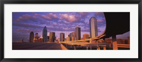 Framed Dallas Skyscrapers ( Purple Sky) Print