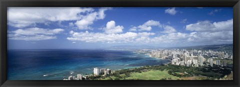 Framed High angle view of skyscrapers at the waterfront, Honolulu, Oahu, Hawaii Islands, USA Print