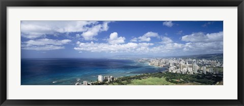 Framed High angle view of skyscrapers at the waterfront, Honolulu, Oahu, Hawaii Islands, USA Print