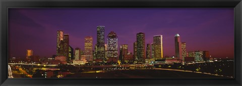 Framed Buildings lit up at night, Houston, Texas, USA Print