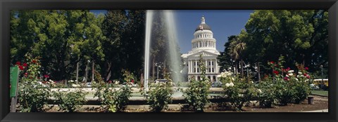 Framed Fountain in a garden in front of a state capitol building, Sacramento, California, USA Print