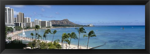 Framed Buildings On The Beach, Waikiki Beach, Honolulu, Oahu, Hawaii, USA Print