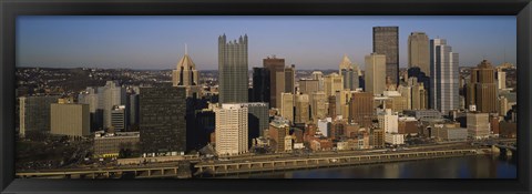 Framed High angle view of buildings in a city, Pittsburgh, Pennsylvania, USA Print