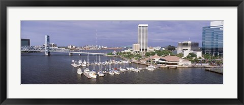 Framed USA, Florida, Jacksonville, St. Johns River, High angle view of Marina Riverwalk Print