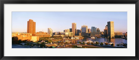 Framed USA, Maryland, Baltimore, High angle view from Federal Hill Parkof Inner Harbor area and skyline Print