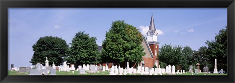 Framed Cemetery in front of a church, Clynmalira Methodist Cemetery, Baltimore, Maryland, USA Print