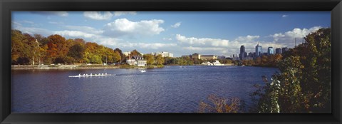 Framed Boat in the river, Schuylkill River, Philadelphia, Pennsylvania, USA Print