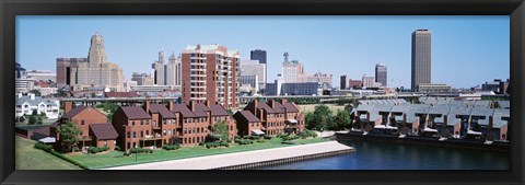 Framed High Angle View Of City Buildings, Erie Basin Marina, Buffalo, New York State, USA Print