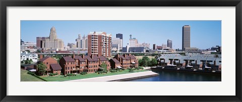 Framed High Angle View Of City Buildings, Erie Basin Marina, Buffalo, New York State, USA Print