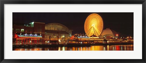 Framed Night Navy Pier Chicago IL USA Print