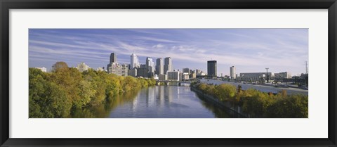 Framed Reflection of buildings in water, Schuylkill River, Northwest Philadelphia, Philadelphia, Pennsylvania, USA Print