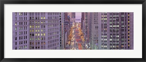 Framed Aerial View Of An Urban Street, Michigan Avenue, Chicago, Illinois, USA Print