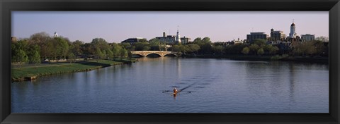 Framed Boat in a river, Charles River, Boston &amp; Cambridge, Massachusetts, USA Print