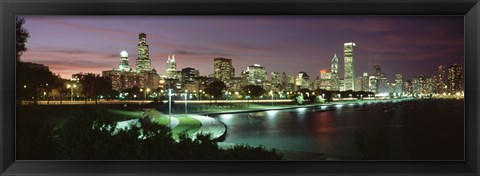 Framed Chicago Lit Up at Night Print