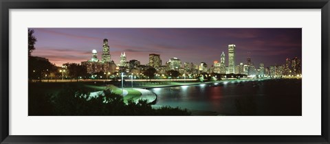 Framed Chicago Lit Up at Night Print