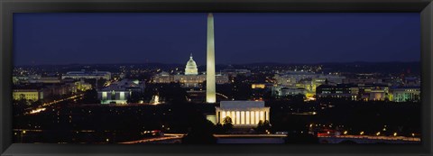 Framed Buildings Lit Up At Night, Washington Monument, Washington DC, District Of Columbia, USA Print