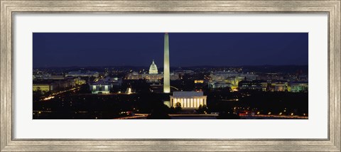 Framed Buildings Lit Up At Night, Washington Monument, Washington DC, District Of Columbia, USA Print