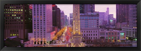 Framed Twilight, Downtown, City Scene, Loop, Chicago, Illinois, USA Print