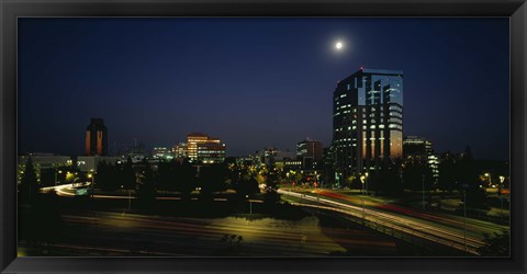 Framed Buildings lit up at night, Sacramento, California, USA Print