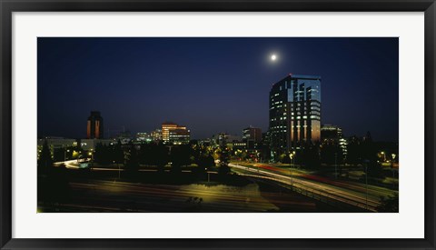 Framed Buildings lit up at night, Sacramento, California, USA Print