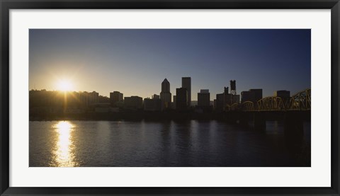 Framed Buildings along the waterfront at sunset, Willamette River, Portland, Oregon, USA Print