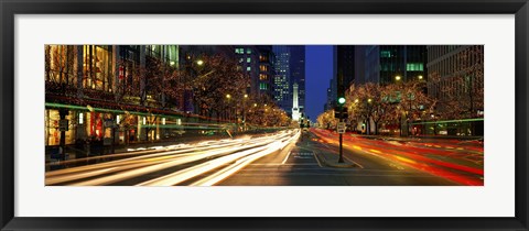 Framed Blurred Motion, Cars, Michigan Avenue, Christmas Lights, Chicago, Illinois, USA Print