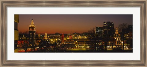 Framed Buildings lit up at night, La Giralda, Kansas City, Missouri, USA Print