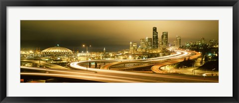 Framed Buildings lit up at night, Seattle, Washington State, USA Print