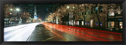 Framed Blurred Motion Of Cars Along Michigan Avenue Illuminated With Christmas Lights, Chicago, Illinois, USA Print