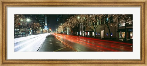 Framed Blurred Motion Of Cars Along Michigan Avenue Illuminated With Christmas Lights, Chicago, Illinois, USA Print