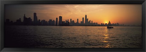 Framed Silhouette of buildings at the waterfront, Navy Pier, Chicago, Illinois, USA Print