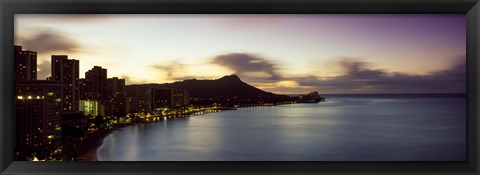 Framed Sunrise at Waikiki Beach Honolulu HI USA Print