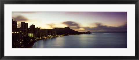 Framed Sunrise at Waikiki Beach Honolulu HI USA Print