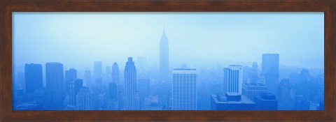 Framed Foggy View of the New York Skyline in all Blue Print