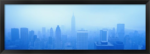 Framed Foggy View of the New York Skyline in all Blue Print