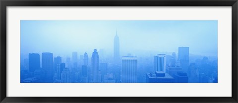 Framed Foggy View of the New York Skyline in all Blue Print