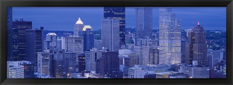 Framed Buildings in a city lit up at dusk, Pittsburgh, Pennsylvania, USA Print