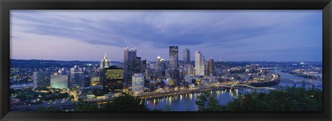 Framed Buildings lit up at night, Monongahela River, Pittsburgh, Pennsylvania, USA Print