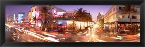 Framed Ocean Drive at Night, Miami, Florida Print